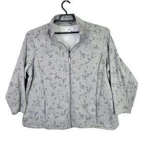 Womens Croft & Barrow Gray Floral Full Zip Jacket Mock Neck Polyester Blend 2X
